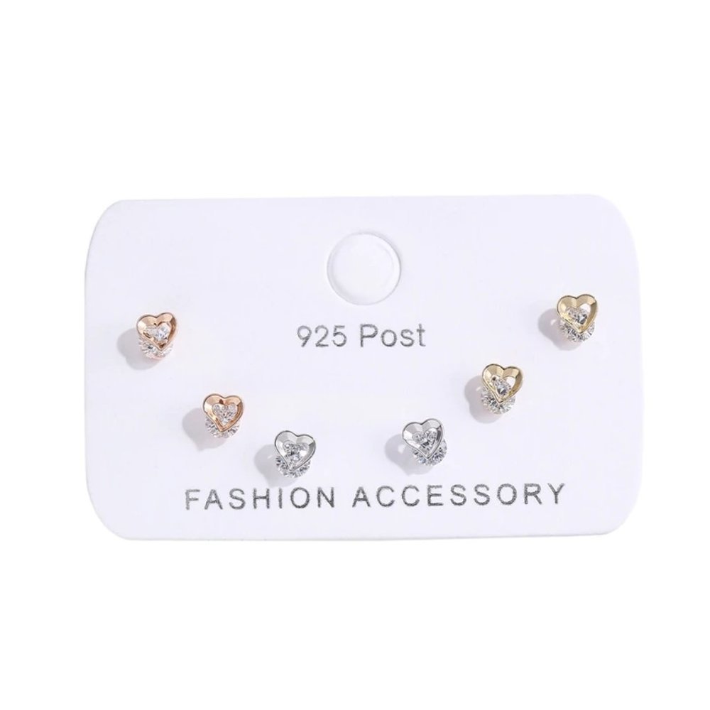[3 Pairs] 925 Sterling Silver Diamond Earrings K - Picture 7 of 7